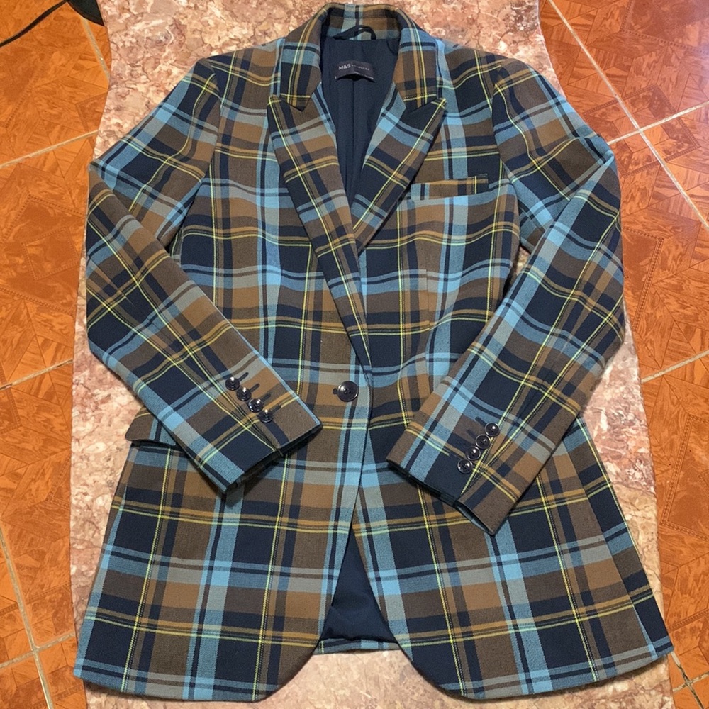 Plaid women’s Tailored Blazer in Blue and Brown